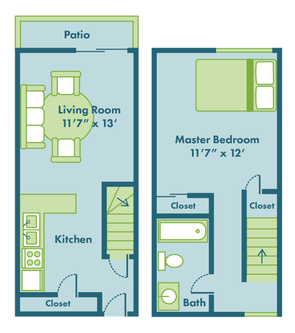 Floor Plan  1 bedroom townhome floor plan