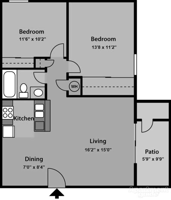 2 Bedroom 1 Bathroom Floor Plan at The Village at Iron Blossom, Reno, Nevada
