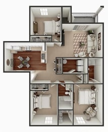 Floor Plan  Evansville IN apts for thee bedroom