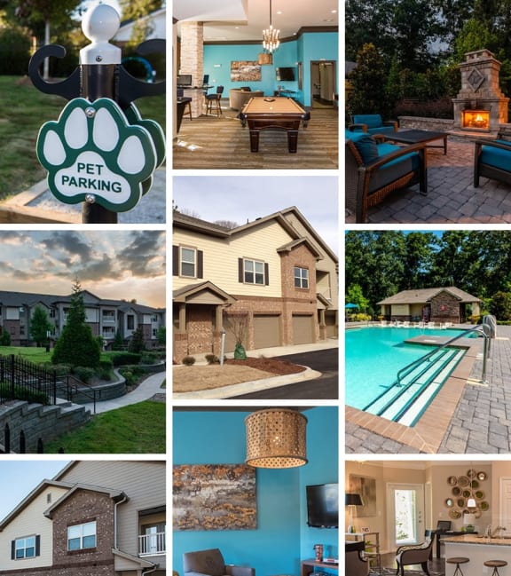 a collage of pictures of homes andyards including a swimming pool and a patio at Echo at Lake Norman, Mooresville, NC