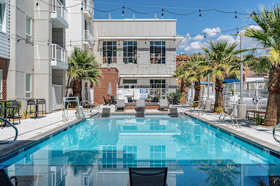 Peaceful Pool Front Building View 605 Place Student Housing & Co-Living, St George, UT 84770