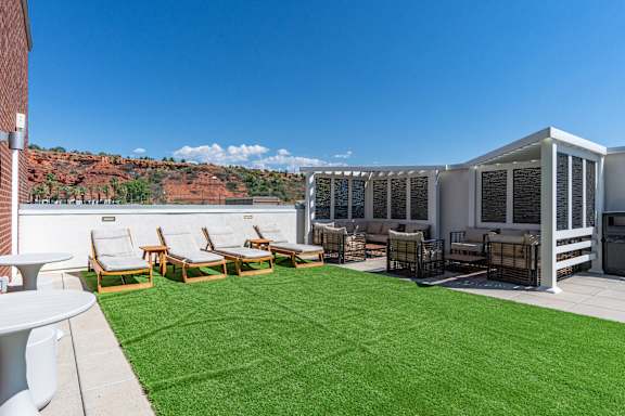 patio at rooftop with lawn 605 Place Student Housing & Co-Living, Utah