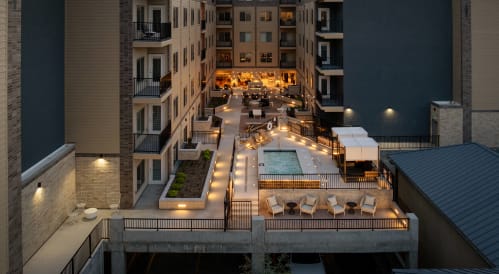 Exterior twilight pool top overview at The Revival, Salt Lake City, Utah