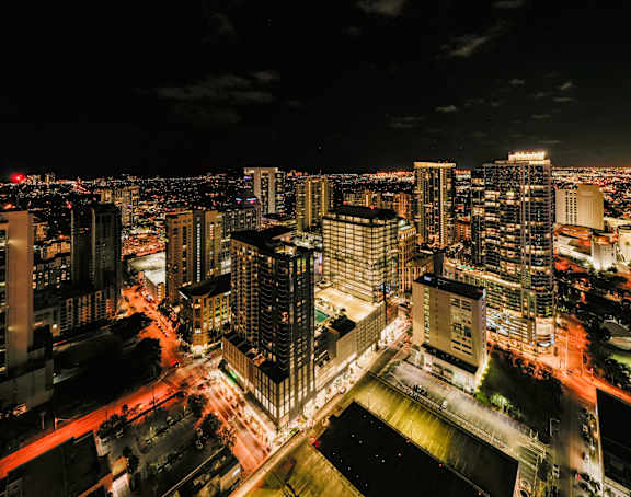 a view of the city at night