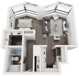V2 Floor Plan | 530 Sq. Ft. at North Harbor Tower, Illinois