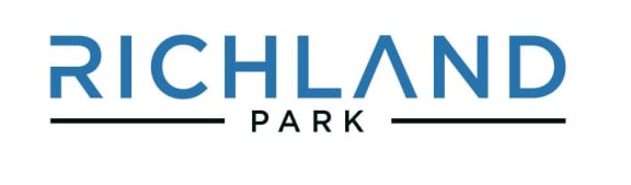 a blue logo for richland park on a white background