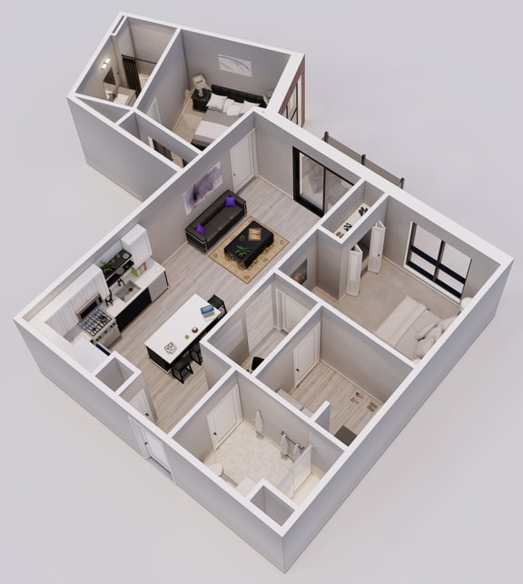 Floor Plan  Tuxedo Style A - 2 bed, 2 bath apartment 3D floor plan
