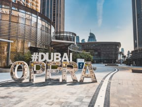 the opera sign in front of the city