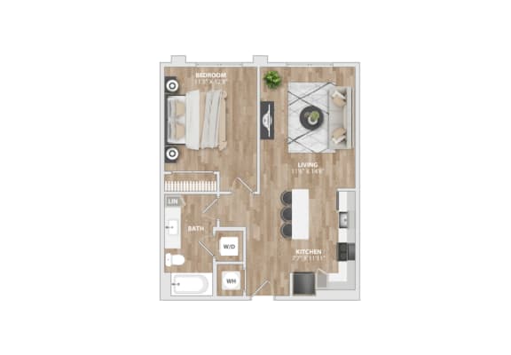 Floor Plan  1 bedroom 1 bath A6A Floor Plan at South and Hollis, Charlotte, NC, 28209