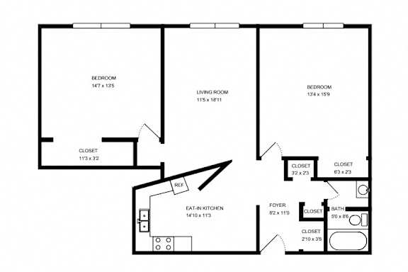 2 Bedroom, 1 Bath - 950 sq ft Floor Plan at Holiday Gardens, Lakewood, Colorado