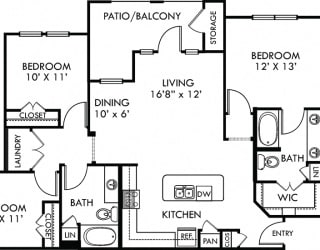 Rio Grande. 3 bedroom apartment. Kitchen with island open to living/dinning rooms. 2 full bathrooms, double vanity in master. Walk-in closets. Patio/balcony.