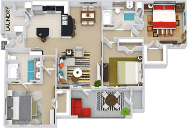The Lake Placid 3D. 3 bedroom apartment. Kitchen with bartop open to living/dining rooms. 2 full bathrooms, double vanity in master. Walk-in closets. Patio/balcony.