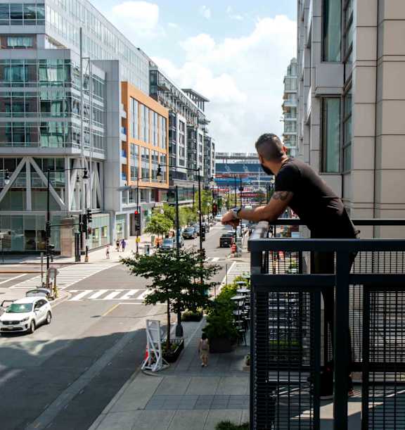 A cityscape with tall buildings and a clear sky at Coda on Half Apartments, Washington, DC