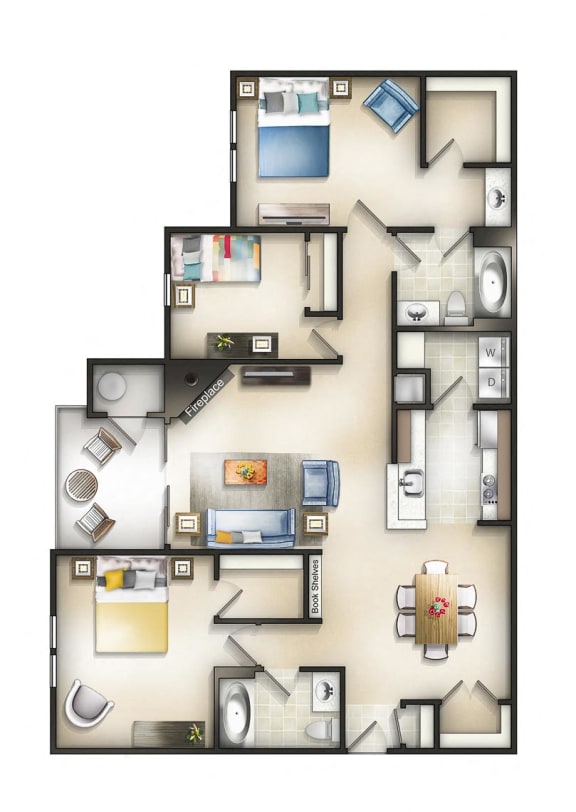 3 Bed 2 Bath Baker Place Sequoia Floor plan at The Residences at the Manor Apartments, Maryland, 21702