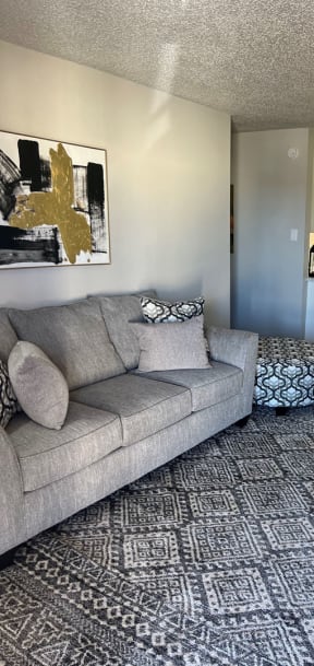 an open living room with a couch and a rug  at Jackson Way Apartments, Texas
