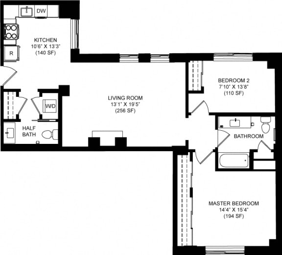 1035 SQFT 2 Bed 1.5 Bath Floor Plan Available at Park Heights by the Lake Apartments, Chicago, IL, 60649