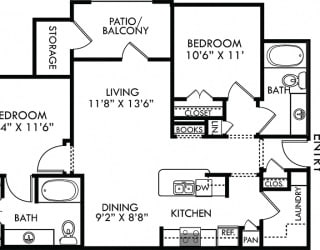 Coranado. 2 bedroom apartment. Kitchen with bartop open to living/dinning rooms. 2 full bathrooms. Walk-in closet. Patio/balcony.