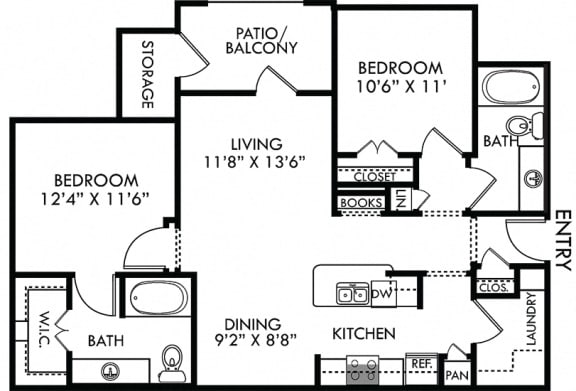 Coranado. 2 bedroom apartment. Kitchen with bartop open to living/dinning rooms. 2 full bathrooms. Walk-in closet. Patio/balcony.