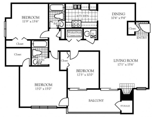 3 bedroom floor plan | Nashboro Village Apartment Homes Nashville TN