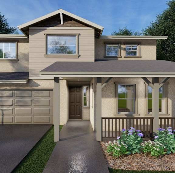 A modern house with a brown garage door and a brown front door.
