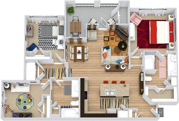 Rio Grande 3D. 3 bedroom apartment. Kitchen with island open to living/dinning rooms. 2 full bathrooms, double vanity in master. Walk-in closets. Patio/balcony.