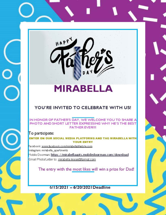2021 Father's Day Contest Banner at Mirabella Apartments, CA, 92203