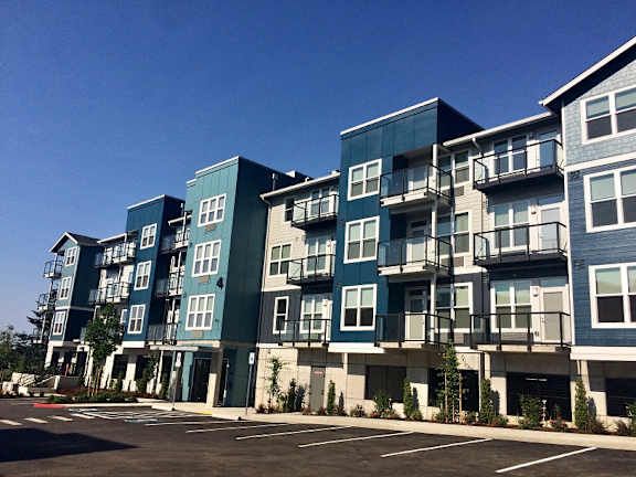 Building view exterior at Commons at Sylvan Canyon Apartments, Portland, 97221