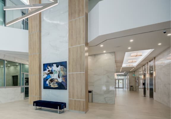 a view of the lobby from the second floor