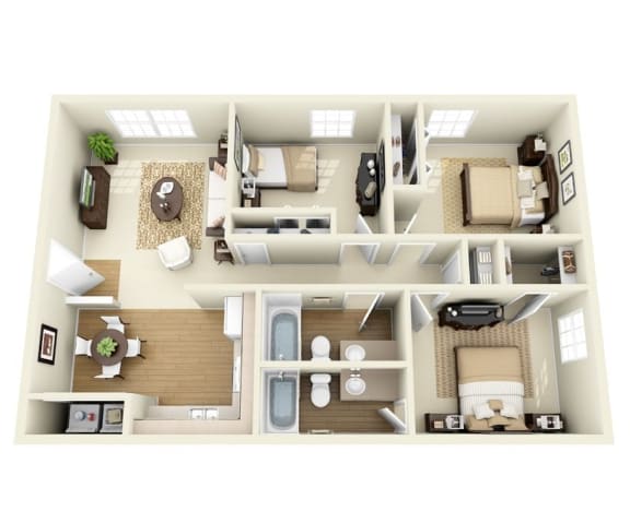 Floor Plan  3 Bedroom 2 Bathroom Apartments in Santa Fe