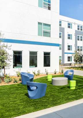 Patio Seating at Lakeland Senior Apartments in Santa Fe Springs CA
