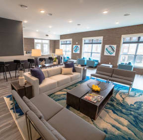 Resident seating area at The Foundry Apartments, IN, 46617