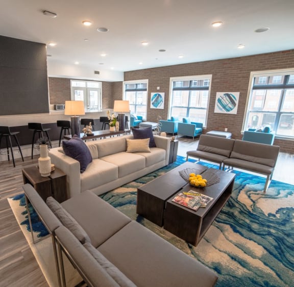 Resident seating area at The Foundry Apartments, IN, 46617