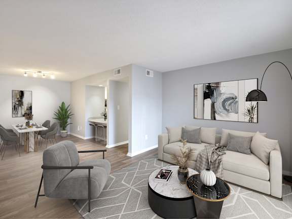 a living room with a couch and a coffee table