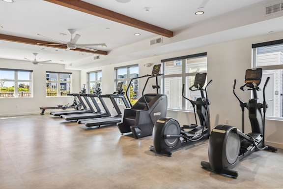 a gym with cardio ellipticals and windows in a house at 38° NORTH, Santa Rosa, 95404