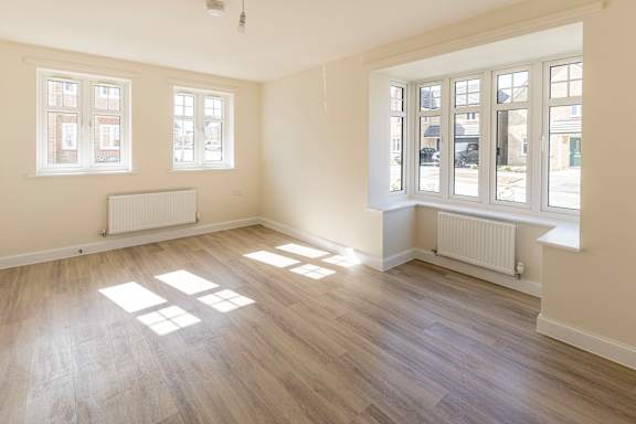 A room with wooden floors and white walls.