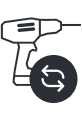 A black and white image of a gun connected to a circular arrow.