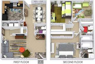 Magnolia 3D. 3 bedroom townhome. Kitchen. living room. dinning room. 2 full bathroom + powder room. large closets.