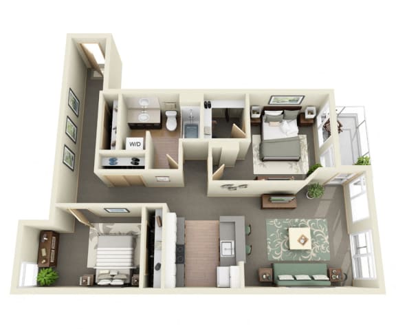 Traditional 2bd 1ba - A Floor Plan at Mural, Seattle