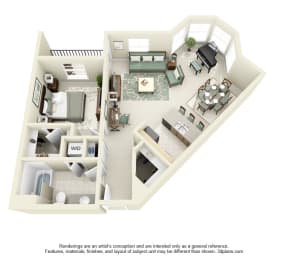 1 Bed 1 Bath 1x1 Floor Plan 860 sq ft at Domaine at Villebois , Wilsonville