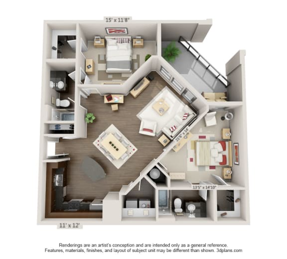 2 Bed 2 Bath Noir Floor Plan at CityWay, Indianapolis, IN, 46204