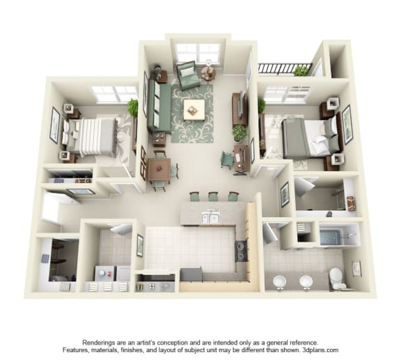 2 Bed 1 Bath 2x1 Floor Plan 1023 sq ft at Domaine at Villebois , Wilsonville, OR