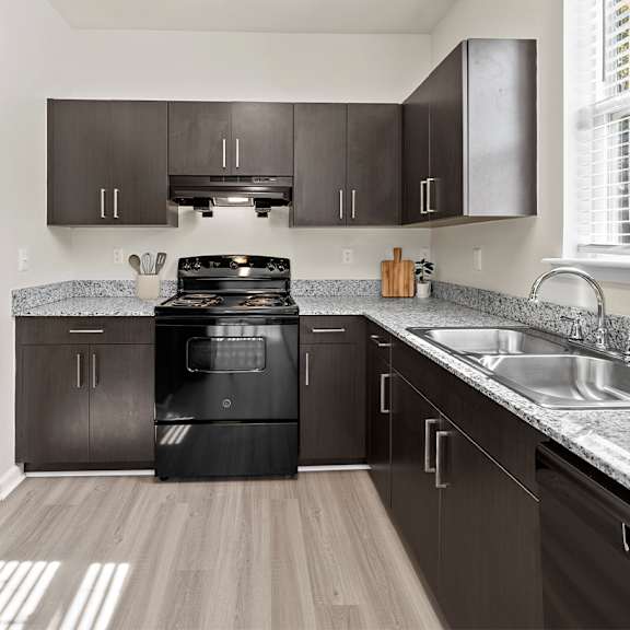 Kitchen with ample light at Grand Oaks