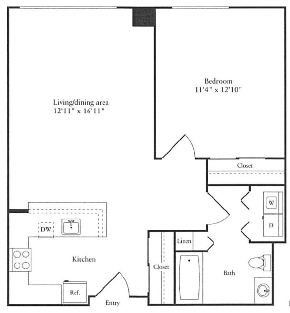 Floor Plan of 1 bedroom apartment for rent in Cambridge MA