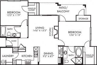Corolla. 2 bedroom apartment. Kitchen with bartop open to living/dinning rooms. 2 full bathrooms, shower stall in master. Walk-in closets. Patio/balcony with storage. Optional fireplace.