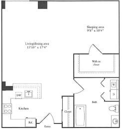 studio apartment for rent in Cambridge MA Floor Plan