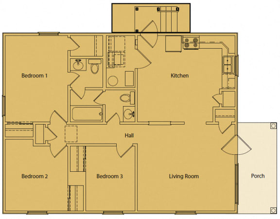 Floor Plan  3 bedroom 2 bath 2D floorplan-Oakland Heights Apartments Exterior, Kansas City, MO