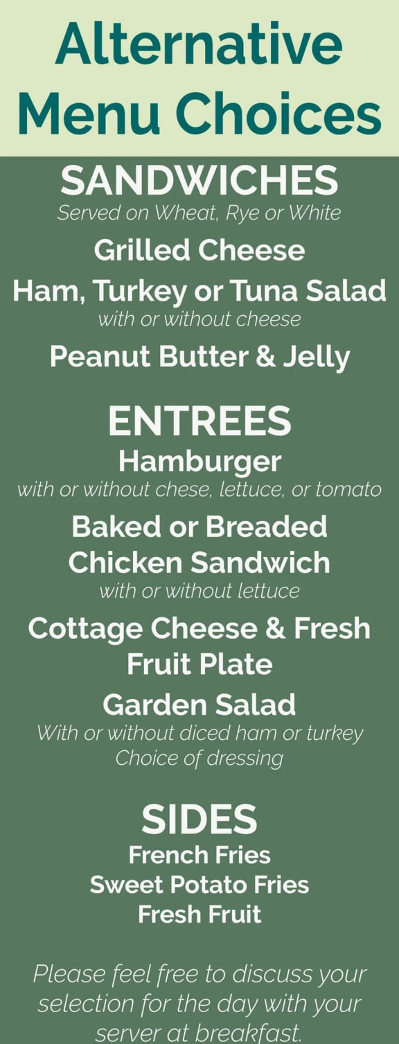 a poster for a menu of sandwiches and other food options