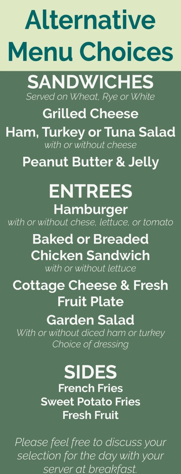 alternative menu choices at Savannah Grand of Sarasota, Sarasota