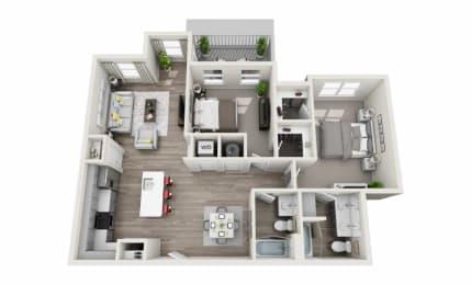 2 bedroom 2 bathroom apartment floor plan Osbourne 1221 sq ft at Proximity Apartments, Charleston, 29414