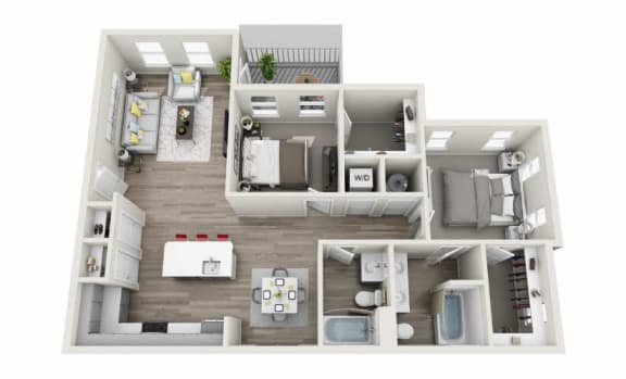 2 bedroom 2 bathroom apartment floor plan called The Jackson 1,118 Sq.Ft. at Proximity Apartments, Charleston, SC